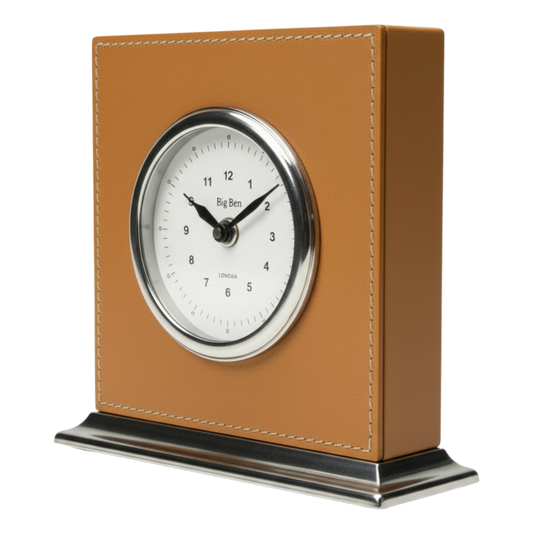 Tischuhr Kunstleder (cognac-silber)
