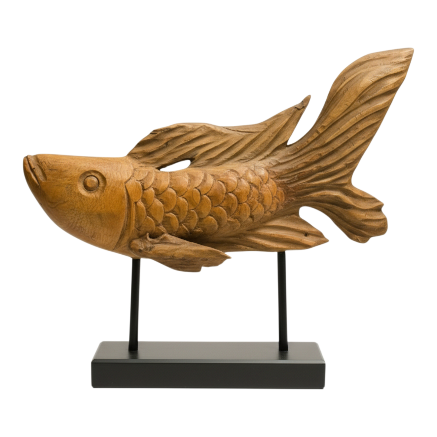 Dekofigur Holz Koi (natur-schwarz)