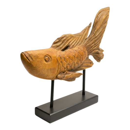 Dekofigur Holz Koi (natur-schwarz)